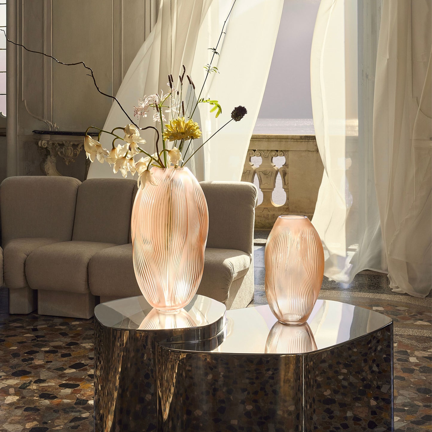 Vase Alizé XXL à la feuille d'or rose