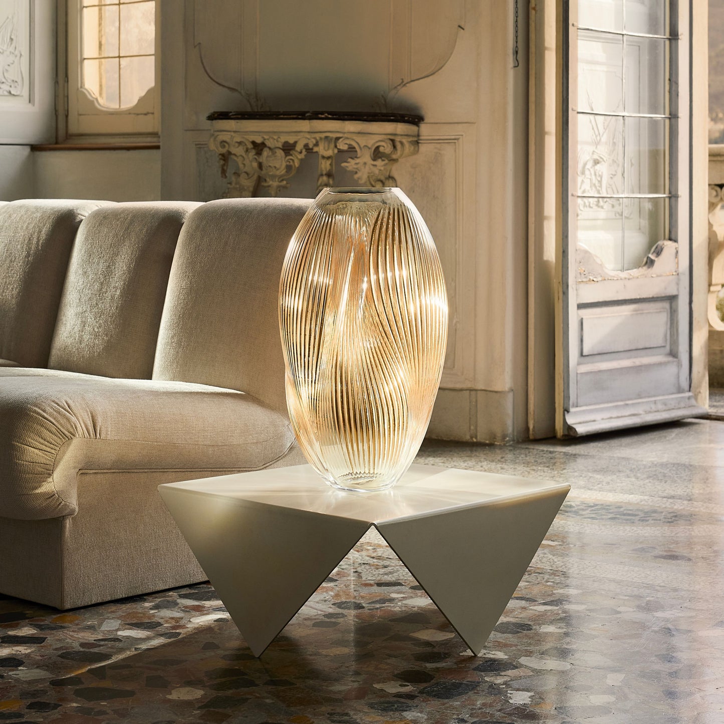 Vase Alizé XXL à la feuille d'or rose